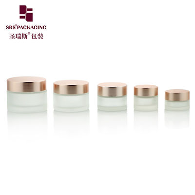 comprare 3g 5g 10g 15g 20g 25g Barattoli rotondi trasparenti ghiacciati con tappo in oro rosa per crema facciale Barattoli di vetro 10ml online manufacture