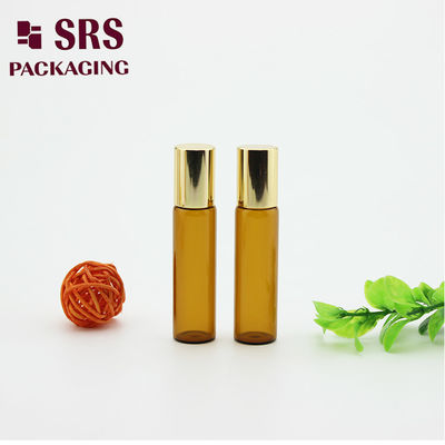 comprare Bottiglia a sfera di vetro ambra di lusso da 5 ml con sfera di metallo per olio essenziale online manufacture