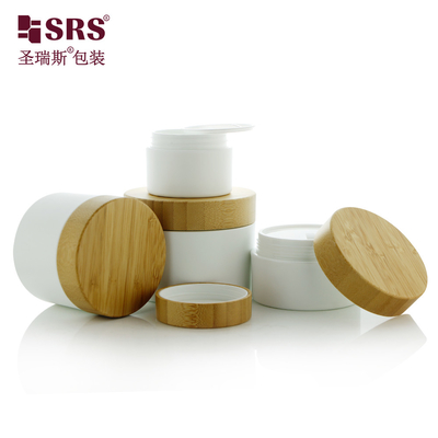 50g 100g 150g 250g Matte Frosted PP Plastic Jar With Real Bamboo Cap Contenitori di crema personalizzati