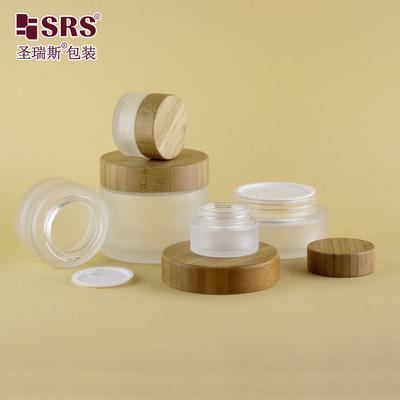15g 30g 50g 100g 200g Vuoto Chiaro Matto Vetro Personalizzato Vaso Cosmetico Bambù