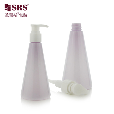 Forma triangolare di lusso iniezione pompa di plastica viola lozione di colore personalizzato bottiglia PET