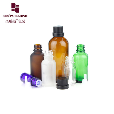 5 ml 10 ml 15 ml 20 ml 30 ml 50 ml 100 ml Bottiglia vuota verde blu ambra di vetro trasparente con tappo CRC Bottiglie a prova di bambino