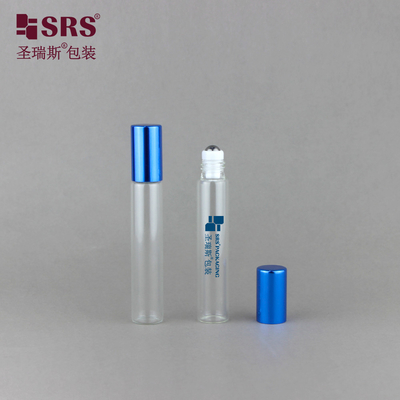8 ml Blu Aluminio Tappo lucido tubo di vetro Perfume trasparente Roll On Bottle