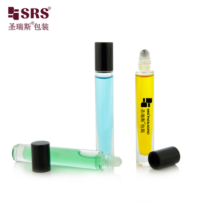 Bottiglie a rulli di olio essenziale di 10 ml di forma rotonda, vetro vuoto, fondo spessore chiaro, senza perdite
