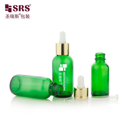 30ml 60ml pronte per l' spedizione Bottiglie di vetro di colore verde di alluminio a spalla vuote con gocciolante