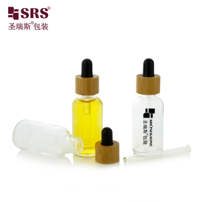 1 oz vuoto trasparente vetro trasparente olio essenziale di lusso di bambù spalla gocciolante bottiglia 30 ml