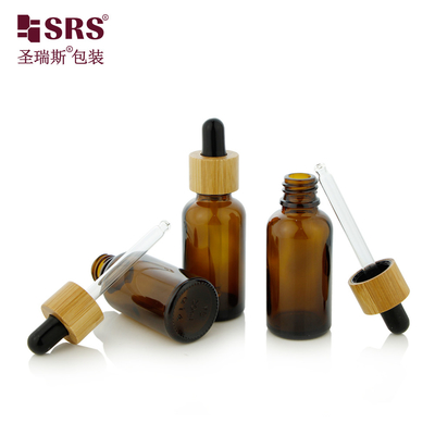 1 oz di olio essenziale cosmetico ambra vuoto spalla di bambù bottiglia di vetro 30 ml