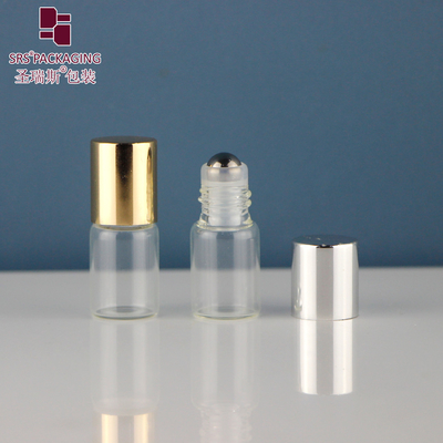 BLP-2ML Senza perdite Mini Cute Vuoto Trasparente Ambrato Bottiglia Di Vetro Colore Con Sfera Di Acciaio Per Perfume Di Oli Essenziali