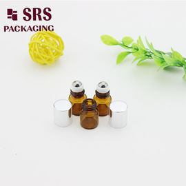 1 ml super mini rotolo di vetro ambra su bottiglia con sfera di acciaio e tappo in alluminio