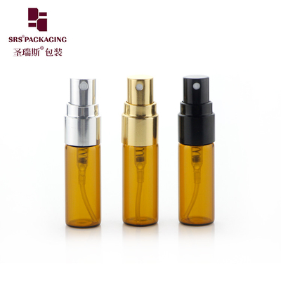 BLPA-3ML Ambrato Vial tubo bottiglia di vetro con oro di alluminio pompa spray per profumo