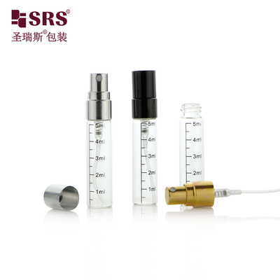 BLPA-5ML Bottiglia di vetro a tubo trasparente con pompa di spruzzo di nebbia fine per imballaggi di profumi Piccole quantità disponibili