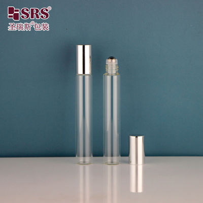 15 mm di diametro tubo tubo di vetro 10 ml in acciaio inossidabile rotolo a sfera su bottiglia con tappo di alluminio metallico lucido per oli essenziali profumi vuoti imballaggio