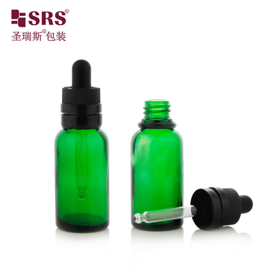 D008 Semi-trasparente Bottiglia di vetro verde marrone per muffe di lusso CRC Chiusura a goccia a prova di manomissione Facile da usare per l'essenza dei capelli