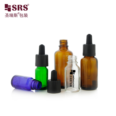D009 Amber Brown Green Blue Clear Frosted Matte Finished Glass Dropper Bottle Lid Per olio cosmetico