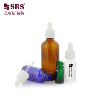 D010 Squisite bottiglie di vetro trasparente stampate con tappi CRC a prova di bambini e coperchi per gocciolanti di precisione su misura per siero di essenze per capelli di alta qualità