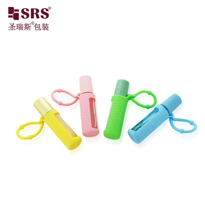 BLPM-10ML Forma rotonda vetro trasparente, rotolo, bottiglia a sfera di acciaio, copertura in silicone per olio profumato senza perdite