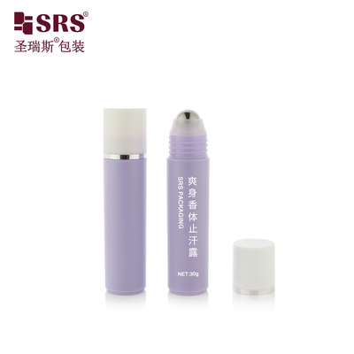 RPP-30ml Iniezione viola lucida opaca finitura bianca con tappo con timbro anello d' argento palla d' acciaio massaggio capelli siero bottiglia a rulli