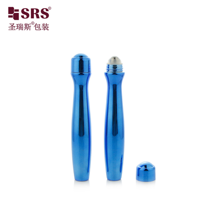 SRS8447-15ML Metallizzato colore blu lucido di plastica PETG Roll On Bottle con applicatore di massaggio a sfera di acciaio