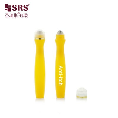 SRS8447-15ML Iniezione soffiante giallo lucido PETG Plastic Roll On Steel Roller Ball Bottle Applicatore liquido anti prurito