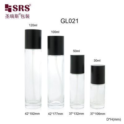GL021 30ml 50ml 100ml 120ml Bottiglia di lozione in vetro a muffa chiara con tappo nero personalizzato