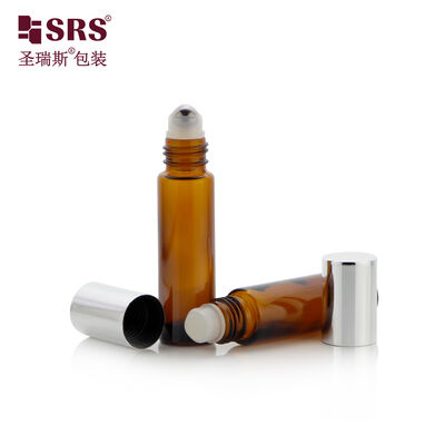 Bottiglia a rulli in vetro da 10 ml Amber/ Clear Glass Roll On Bottle progettata con palla a rulli in acciaio impermeabile per olio essenziale e profumo