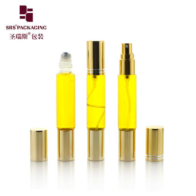 10 ml di coprifuoco oro vuoto, doppia testa, cilindro e bottiglia spray per profumo