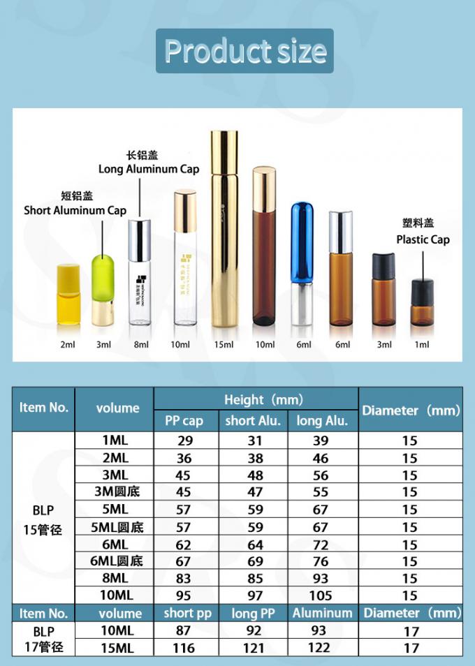 BLP-1ML tubo di vetro trasparente olio essenziale rotolo sulla bottiglia resistente e conveniente per le miscele fai da te 1